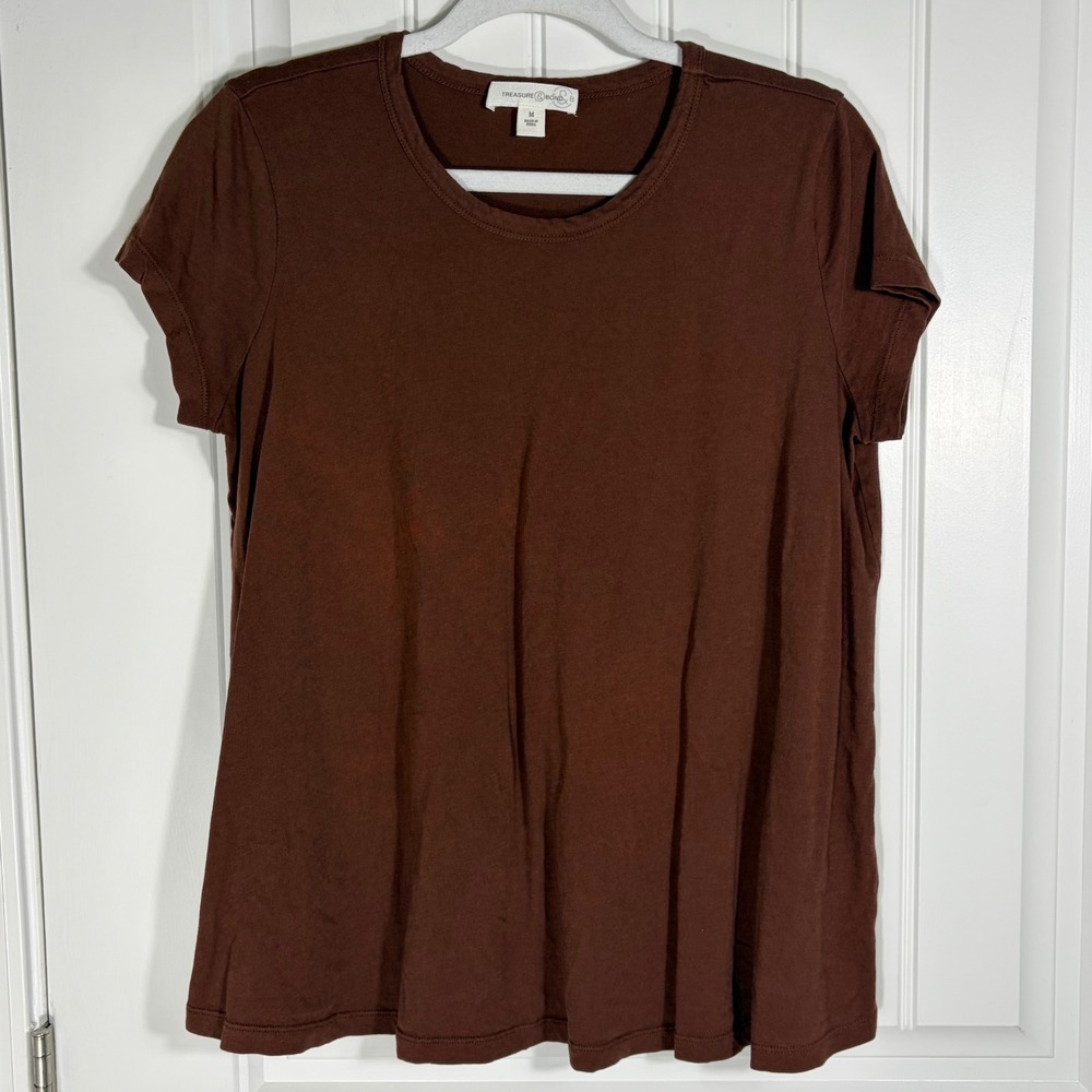 Treasure & Bond Womens Brown Short Sleeve Crew Neck T-Shirt Size M
